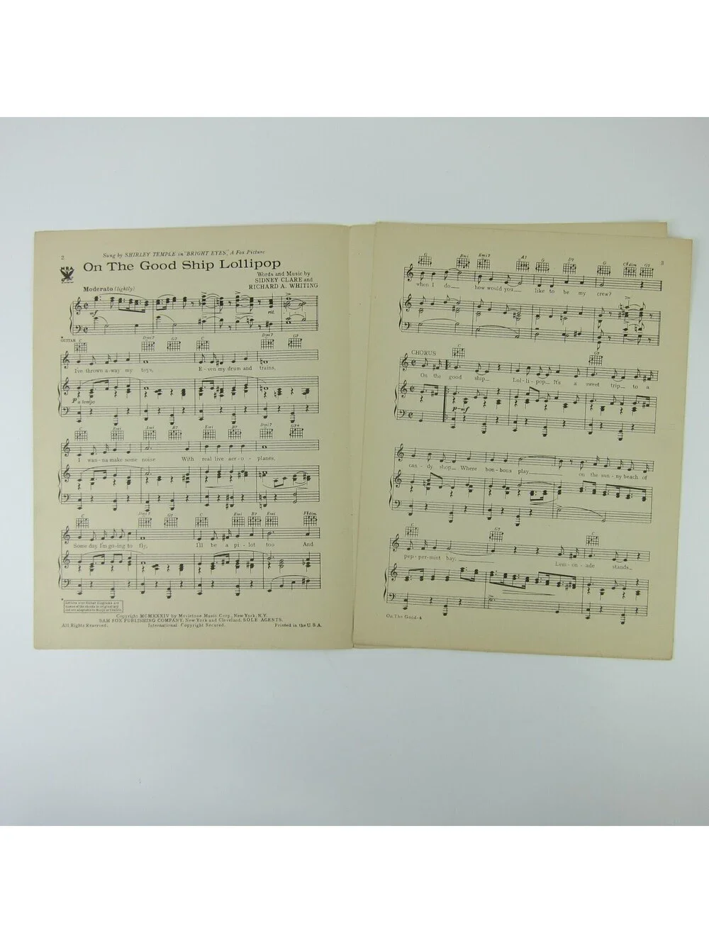 Sheet Music On The Good Ship Lollipop Bright Eyes Shirley Temple Vintage 1934